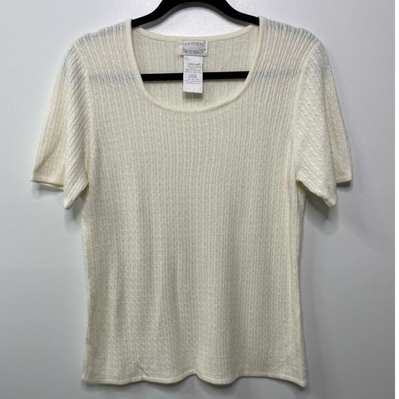 2 Piece Cardigan Sweater Set Long Sleeve T-Shirt Top Cream Knit Large Fisherman - Picture 8 of 15